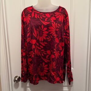 Liz Claiborne Red Floral Long Sleeve Top